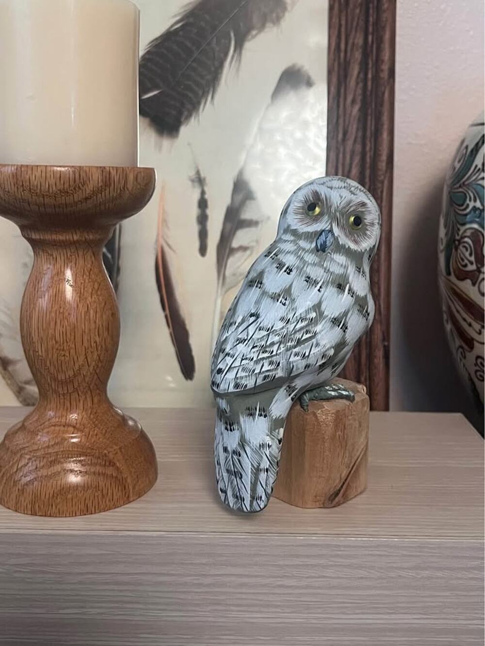 Handcrafted Wooden Snowy Owl Figurine